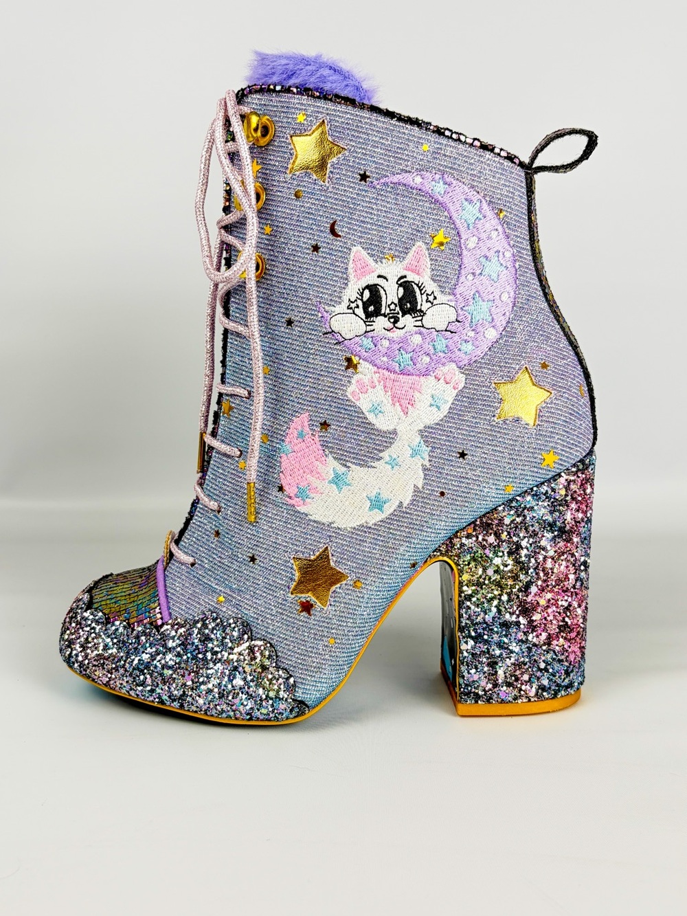 Irregular Choice Felicette Cat Moon Glitter Boots | Silver | EU 38